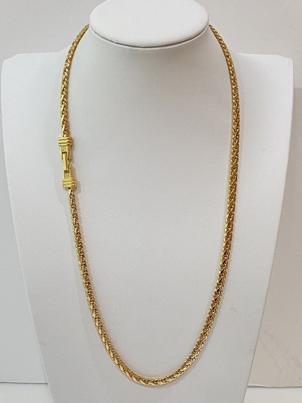 Givenchy Vintage Shiny Gold Fancy Chain Necklace approx. 24” G Logo Clasp